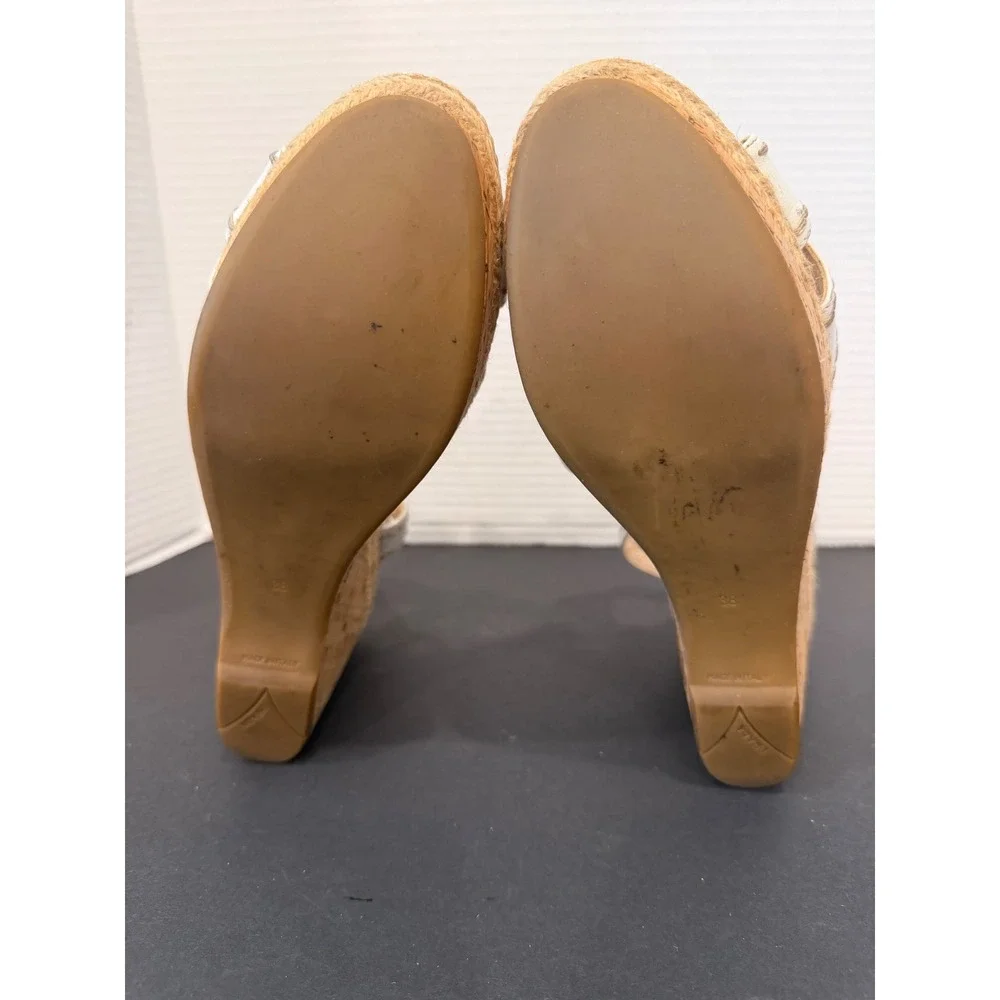 Prada White Whipstitch Leather Espadrille Platform Wedge Sandals Sz 7.5